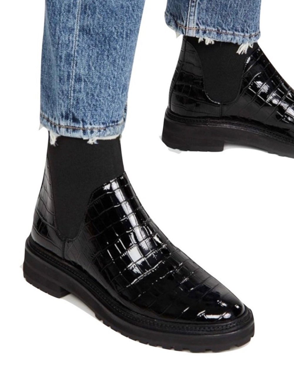 Loeffler Randall Bridget Chelsea Combat Boots Croc Patent Leather Size 10